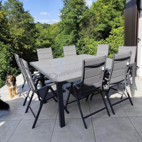 Aluminiowe meble tarasowe - stół 180cm i składane 7 pozycyjne krzesła - Kanbery Antracite Ceramic 8+1