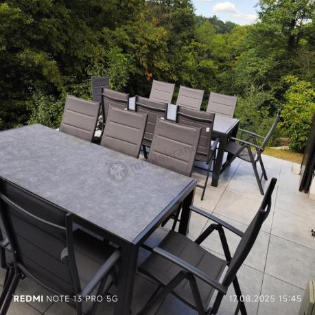 Aluminiowe meble tarasowe - stół 180cm i składane 7 pozycyjne krzesła - Kanbery Antracite Ceramic 8+1