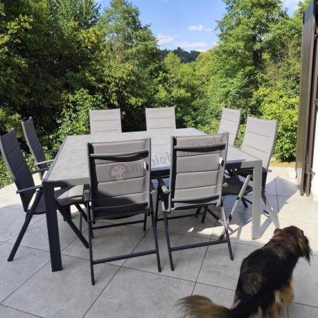 Aluminiowe meble tarasowe - stół 180cm i składane 7 pozycyjne krzesła - Kanbery Antracite Ceramic 8+1
