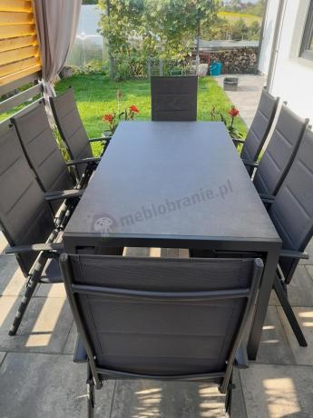 Aluminiowe meble tarasowe - stół 180cm i składane 7 pozycyjne krzesła - Kanbery Antracite Ceramic 8+1