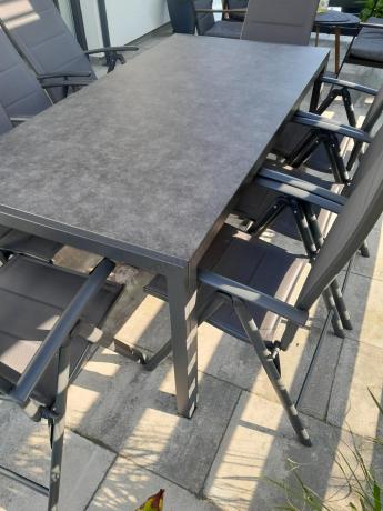Aluminiowe meble tarasowe - stół 180cm i składane 7 pozycyjne krzesła - Kanbery Antracite Ceramic 8+1