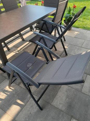 Aluminiowe meble tarasowe - stół 180cm i składane 7 pozycyjne krzesła - Kanbery Antracite Ceramic 8+1