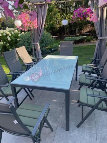 Aluminiowe meble tarasowe - stół 180cm i składane 7 pozycyjne krzesła - Kanbery Antracite Ceramic 8+1