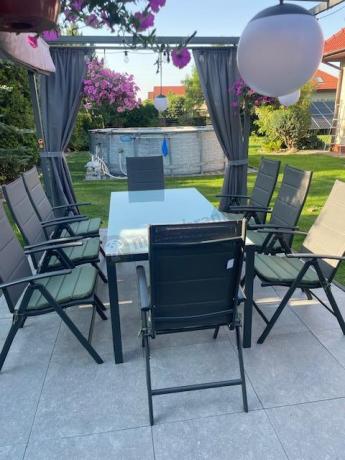 Aluminiowe meble tarasowe - stół 180cm i składane 7 pozycyjne krzesła - Kanbery Antracite Ceramic 8+1