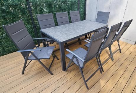 Aluminiowe meble tarasowe - stół 180cm i składane 7 pozycyjne krzesła - Kanbery Antracite Ceramic 8+1