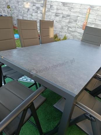 Aluminiowe meble tarasowe - stół 180cm i składane 7 pozycyjne krzesła - Kanbery Antracite Ceramic 8+1