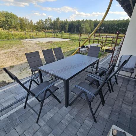 Aluminiowe meble tarasowe - stół 180cm i składane 7 pozycyjne krzesła - Kanbery Antracite Ceramic 8+1