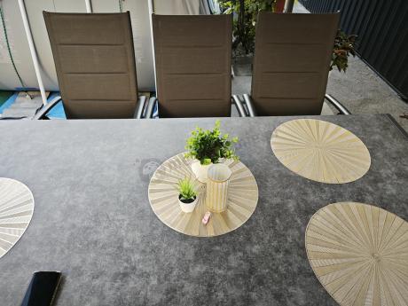 Aluminiowe meble tarasowe - stół 180cm i składane 7 pozycyjne krzesła - Kanbery Antracite Ceramic 8+1