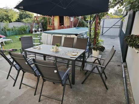 Aluminiowe meble tarasowe - stół 180cm i składane 7 pozycyjne krzesła - Kanbery Antracite Ceramic 8+1