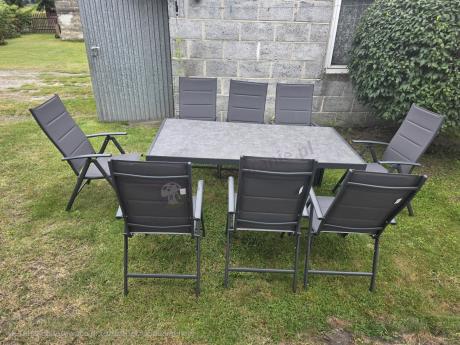 Aluminiowe meble tarasowe - stół 180cm i składane 7 pozycyjne krzesła - Kanbery Antracite Ceramic 8+1