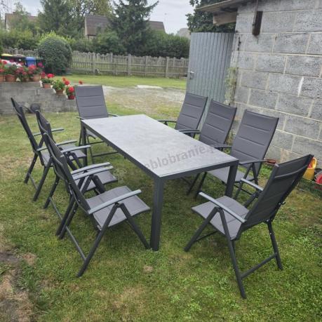 Aluminiowe meble tarasowe - stół 180cm i składane 7 pozycyjne krzesła - Kanbery Antracite Ceramic 8+1
