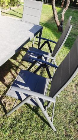 Aluminiowe meble tarasowe - stół 180cm i składane 7 pozycyjne krzesła - Kanbery Antracite Ceramic 8+1