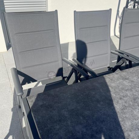 Aluminiowe meble tarasowe - stół 180cm i składane 7 pozycyjne krzesła - Kanbery Antracite Ceramic 8+1