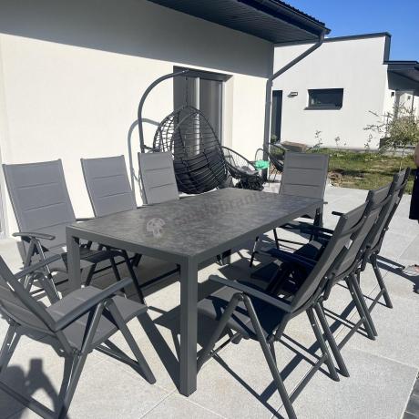 Aluminiowe meble tarasowe - stół 180cm i składane 7 pozycyjne krzesła - Kanbery Antracite Ceramic 8+1