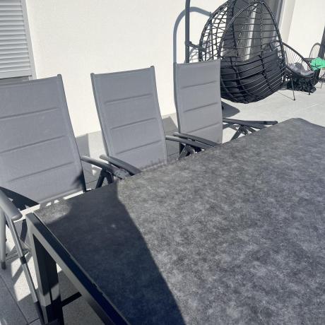 Aluminiowe meble tarasowe - stół 180cm i składane 7 pozycyjne krzesła - Kanbery Antracite Ceramic 8+1