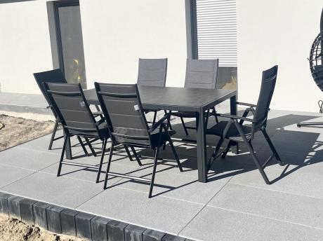 Aluminiowe meble tarasowe - stół 180cm i składane 7 pozycyjne krzesła - Kanbery Antracite Ceramic 8+1