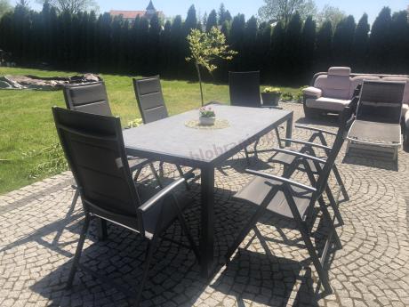 Aluminiowe meble tarasowe - stół 180cm i składane 7 pozycyjne krzesła - Kanbery Antracite Ceramic 8+1
