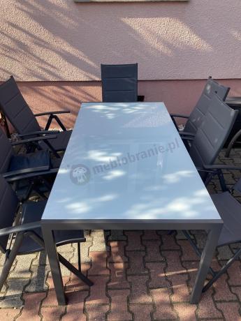 Aluminiowe meble tarasowe - stół 180cm i składane 7 pozycyjne krzesła - Kanbery Antracite Ceramic 8+1
