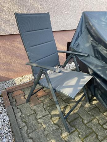 Aluminiowe meble tarasowe - stół 180cm i składane 7 pozycyjne krzesła - Kanbery Antracite Ceramic 8+1