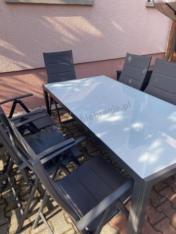 Aluminiowe meble tarasowe - stół 180cm i składane 7 pozycyjne krzesła - Kanbery Antracite Ceramic 8+1