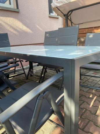 Aluminiowe meble tarasowe - stół 180cm i składane 7 pozycyjne krzesła - Kanbery Antracite Ceramic 8+1