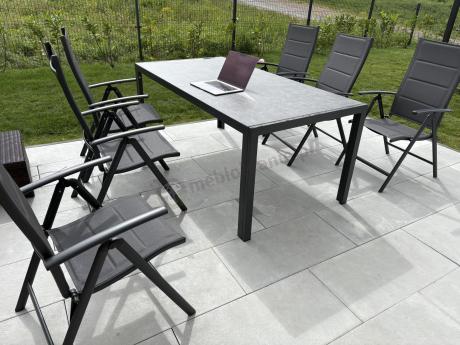 Aluminiowe meble tarasowe - stół 180cm i składane 7 pozycyjne krzesła - Kanbery Antracite Ceramic 8+1