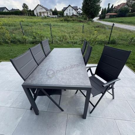 Aluminiowe meble tarasowe - stół 180cm i składane 7 pozycyjne krzesła - Kanbery Antracite Ceramic 8+1