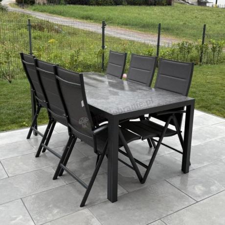 Aluminiowe meble tarasowe - stół 180cm i składane 7 pozycyjne krzesła - Kanbery Antracite Ceramic 8+1