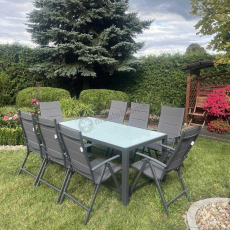 Aluminiowe meble tarasowe - stół 180cm i składane 7 pozycyjne krzesła - Kanbery Antracite Ceramic 8+1