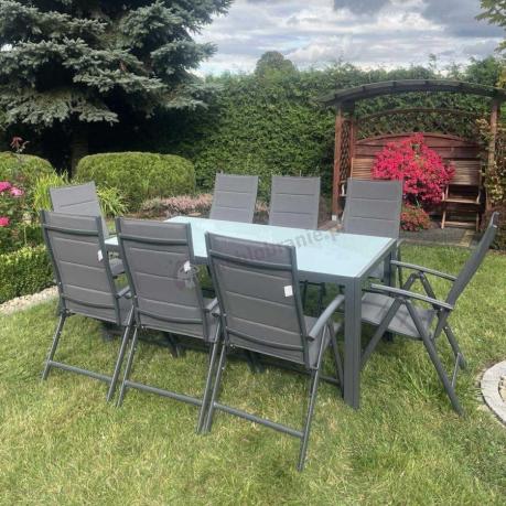 Aluminiowe meble tarasowe - stół 180cm i składane 7 pozycyjne krzesła - Kanbery Antracite Ceramic 8+1