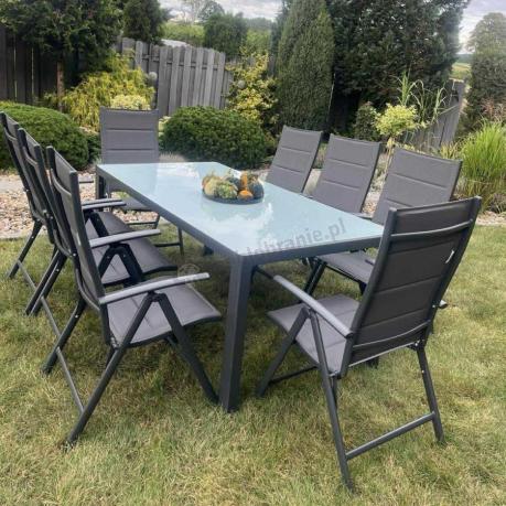 Aluminiowe meble tarasowe - stół 180cm i składane 7 pozycyjne krzesła - Kanbery Antracite Ceramic 8+1
