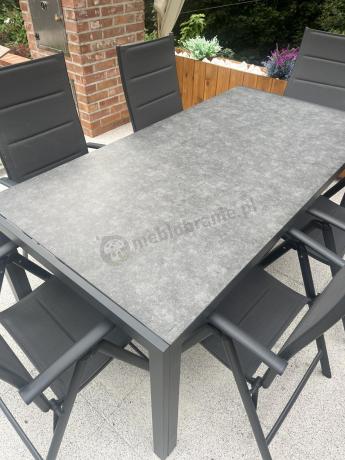 Aluminiowe meble tarasowe - stół 180cm i składane 7 pozycyjne krzesła - Kanbery Antracite Ceramic 8+1