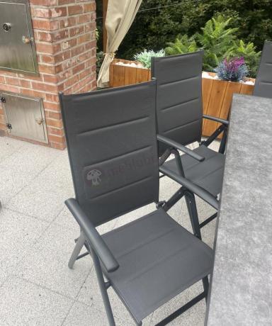 Aluminiowe meble tarasowe - stół 180cm i składane 7 pozycyjne krzesła - Kanbery Antracite Ceramic 8+1