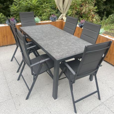 Aluminiowe meble tarasowe - stół 180cm i składane 7 pozycyjne krzesła - Kanbery Antracite Ceramic 8+1