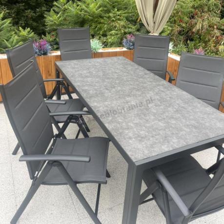 Aluminiowe meble tarasowe - stół 180cm i składane 7 pozycyjne krzesła - Kanbery Antracite Ceramic 8+1