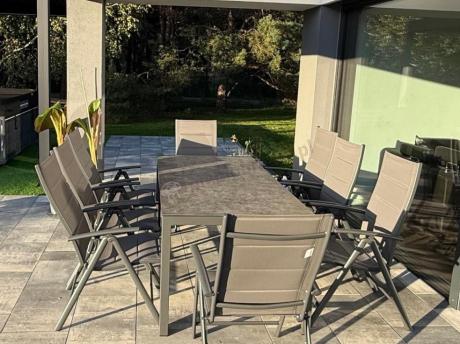 Aluminiowe meble tarasowe - stół 180cm i składane 7 pozycyjne krzesła - Kanbery Antracite Ceramic 8+1