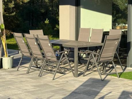 Aluminiowe meble tarasowe - stół 180cm i składane 7 pozycyjne krzesła - Kanbery Antracite Ceramic 8+1