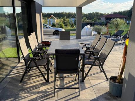 Aluminiowe meble tarasowe - stół 180cm i składane 7 pozycyjne krzesła - Kanbery Antracite Ceramic 8+1