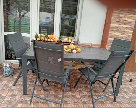 Aluminiowe meble tarasowe - stół 180cm i składane 7 pozycyjne krzesła - Kanbery Antracite Ceramic 8+1