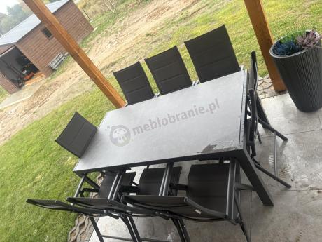 Aluminiowe meble tarasowe - stół 180cm i składane 7 pozycyjne krzesła - Kanbery Antracite Ceramic 8+1