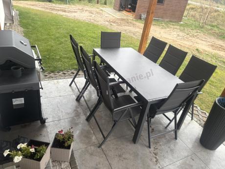 Aluminiowe meble tarasowe - stół 180cm i składane 7 pozycyjne krzesła - Kanbery Antracite Ceramic 8+1