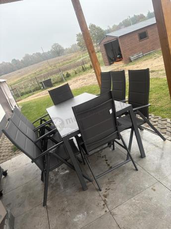 Aluminiowe meble tarasowe - stół 180cm i składane 7 pozycyjne krzesła - Kanbery Antracite Ceramic 8+1