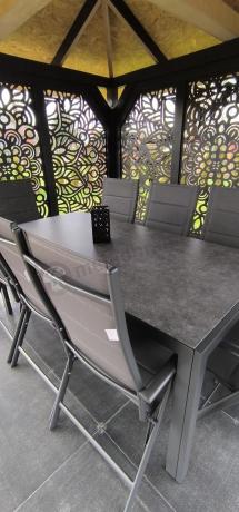 Aluminiowe meble tarasowe - stół 180cm i składane 7 pozycyjne krzesła - Kanbery Antracite Ceramic 8+1