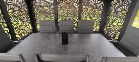 Aluminiowe meble tarasowe - stół 180cm i składane 7 pozycyjne krzesła - Kanbery Antracite Ceramic 8+1