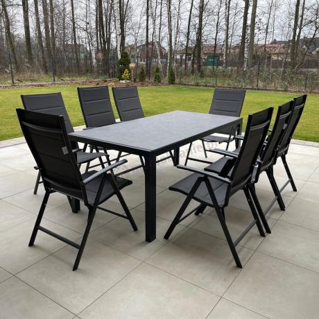 Aluminiowe meble tarasowe - stół 180cm i składane 7 pozycyjne krzesła - Kanbery Antracite Ceramic 8+1