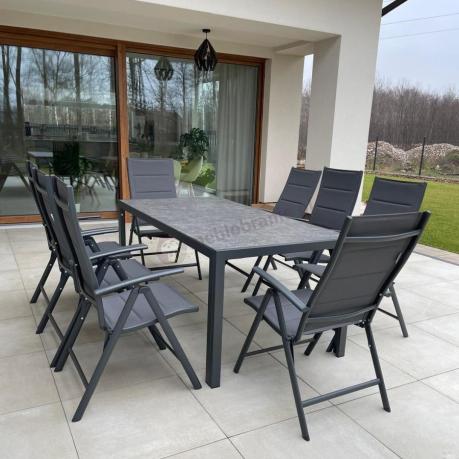 Aluminiowe meble tarasowe - stół 180cm i składane 7 pozycyjne krzesła - Kanbery Antracite Ceramic 8+1