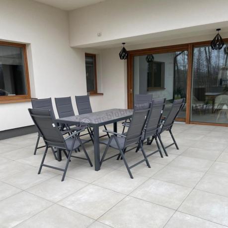 Aluminiowe meble tarasowe - stół 180cm i składane 7 pozycyjne krzesła - Kanbery Antracite Ceramic 8+1