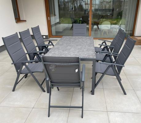 Aluminiowe meble tarasowe - stół 180cm i składane 7 pozycyjne krzesła - Kanbery Antracite Ceramic 8+1
