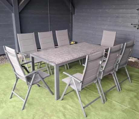 Aluminiowe meble tarasowe - stół 180cm i składane 7 pozycyjne krzesła - Kanbery Antracite Ceramic 8+1