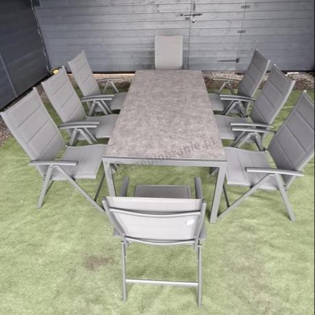 Aluminiowe meble tarasowe - stół 180cm i składane 7 pozycyjne krzesła - Kanbery Antracite Ceramic 8+1